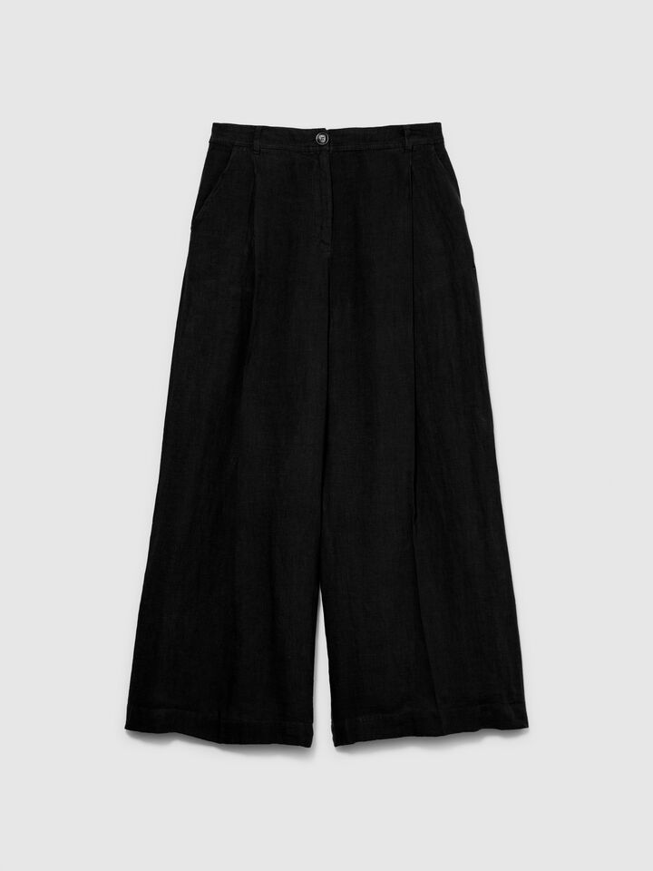 Wide leg 100% linen trousers - women's palazzo trousers - Black | Sisley image number 6